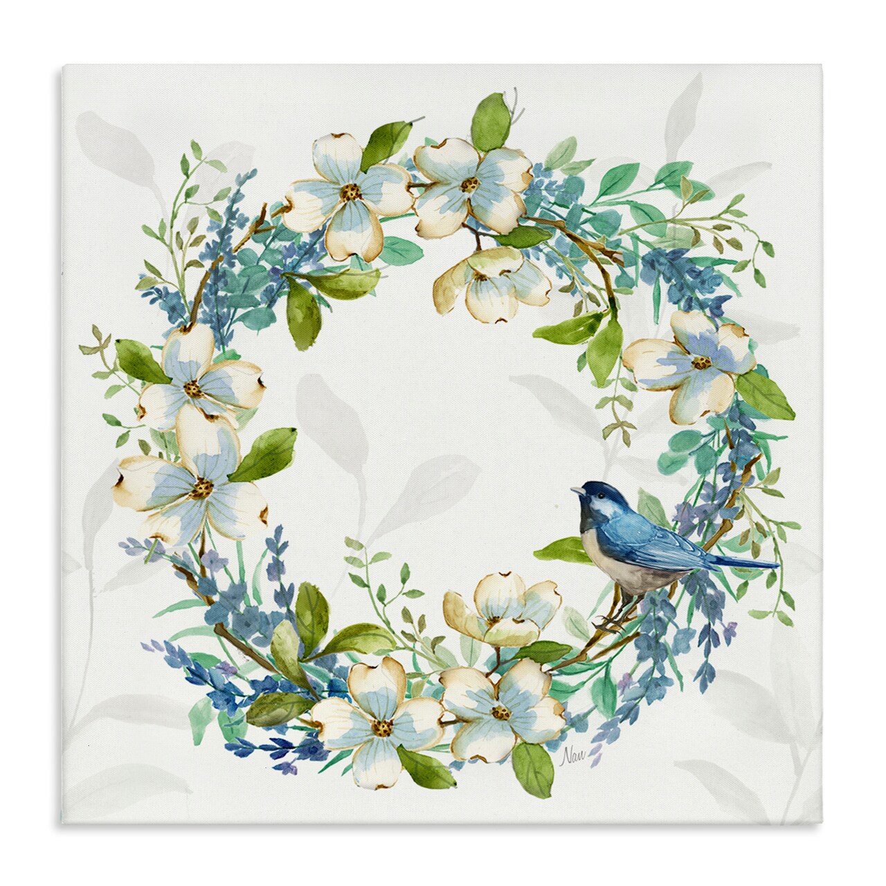 Stupell Industries Dogwood Wreath & Bluebirds Canvas Wall Art Design by Nan